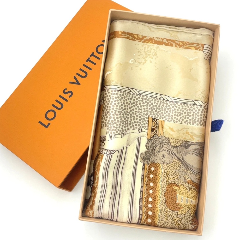 LOUIS VUITTON PRINTED VESTIBULE LARGE SILK SCARF 90